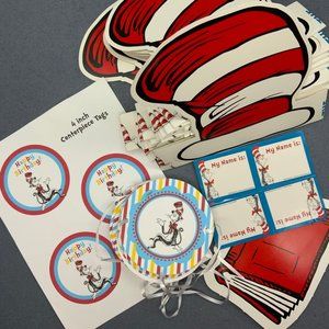 Dr. Seuss Birthday Classroom Decor Cat in the Hat Name Tags Banner Hat BTS